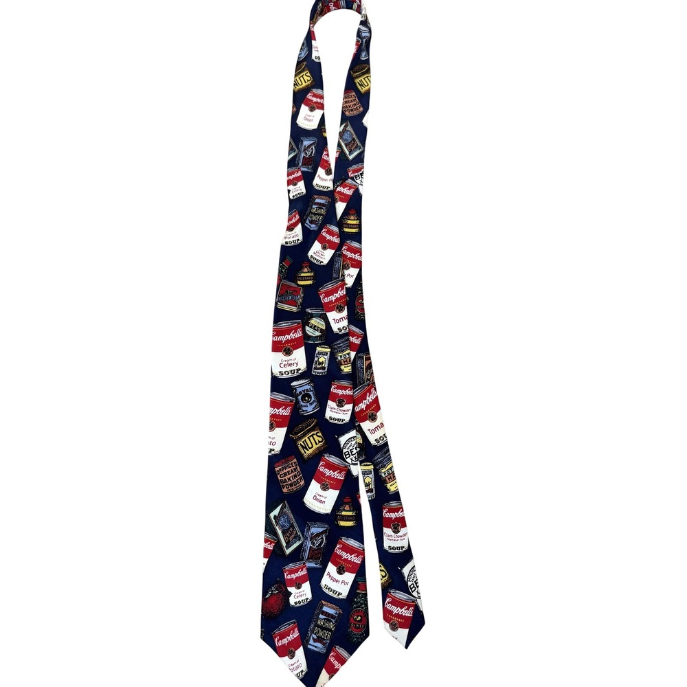 Vintage Campbells Soup Tie‎ Mens One Size Navy 100% Silk Novelty Food 90s